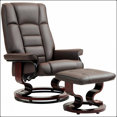 Swivel Recliner Chair And Ottoman With Faux Leather, High Back, Wood Frame For Ultimate Comfort And Modern Living