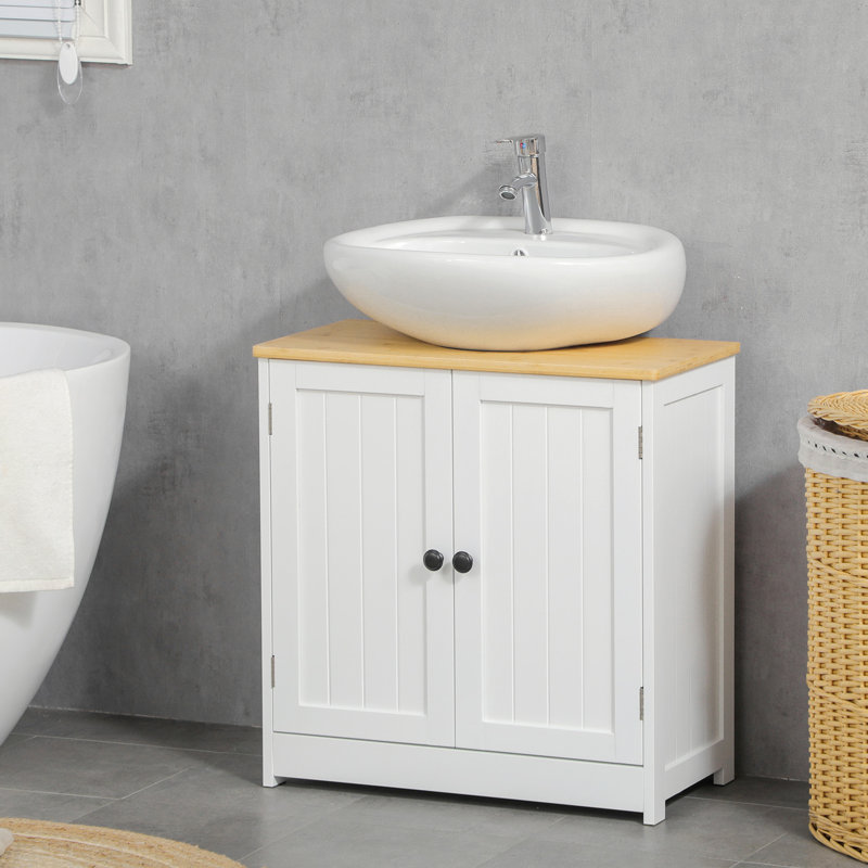 Coffre de salle de bain moderne sous le lavabo, portes doubles et tablette ajustable pour rangement mural