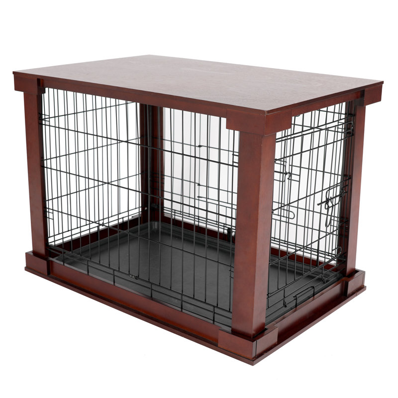 Ansel Decorative Pet Kennel with Wooden Protection Cover, Divider Insert, 22.09" H  x 20.71" W x 27.2" D, Brown