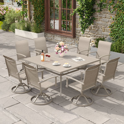 8-Person Outdoor Square Patio Dining Set With Swivel Armchairs