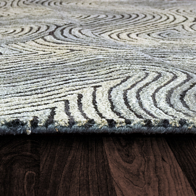 Tapis taupe / gris anthracite en laine tressé à la main Alicia-Louise, Rectangle de 5 pi x 8 pi