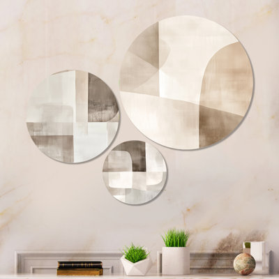 Art mural beige minimal - Formes neutres en équilibre - Ensemble de 3 décorations murales abstraites minimalistes en métal
