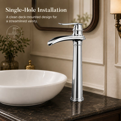 VanoFall Waterfall Vessel Polished Chrome Single Hole, Single Handle With Drain Assembly