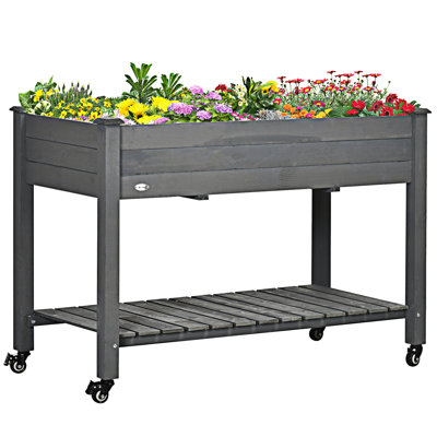 Raised Garden Bed Elevated Wooden Planter Box With Lockable Wheels