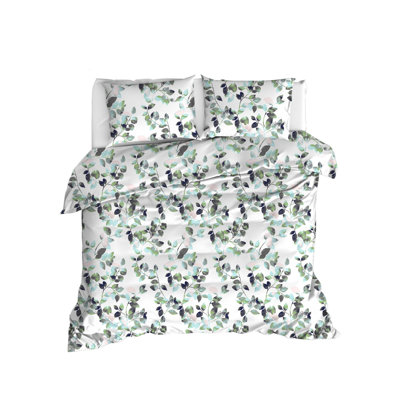 Ensemble de housse de couette 100% coton vert / gris / blanc Ranforce