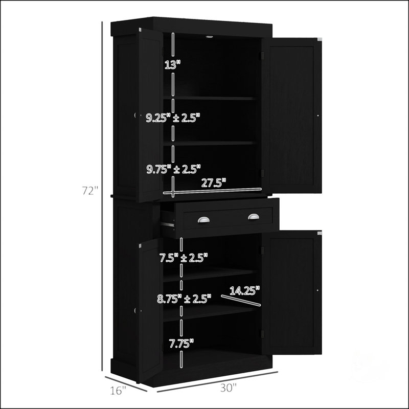 Armoire de rangement autoportante avec portes, tablettes et tablettes réglables pour la cuisine et la salle à manger