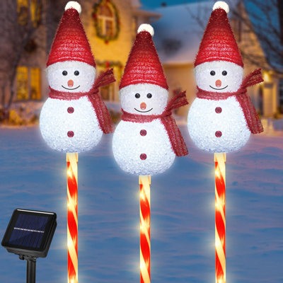 Set Of 3 Snowman Solar Christmas Decorations, 8 Modes Solar Garden Lights, Candy Cane Christmas Stake Light, Outdoor Xmas Decor For Yard, Patio, Pathway