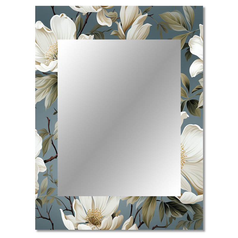 Grey And White Blossoms Orchid Lovely - Floral Unique Wall Mirror, Floral Mirror, Printed Metal Art, 40" x 30"