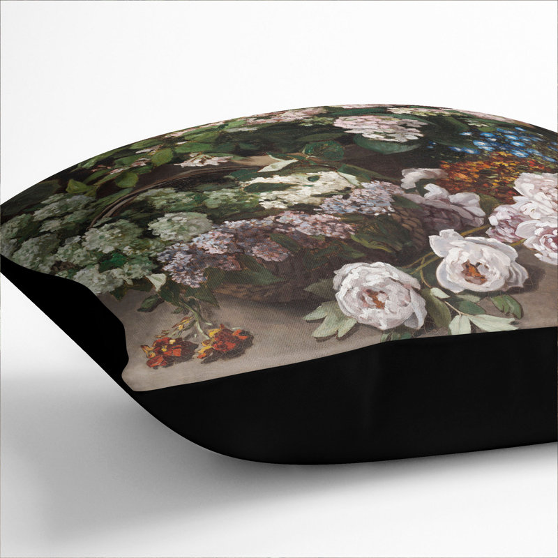 Spring Flowers Floral Scatter Cushion, 40cm H x 40cm W x 15cm D, Black