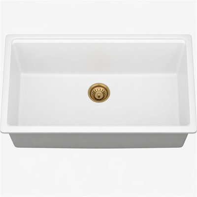 Quartz Kitchen Sink - 33" x 19" x 9.65" White Granite Composite Workstation Undermount Single Bowl Kitchen Sink