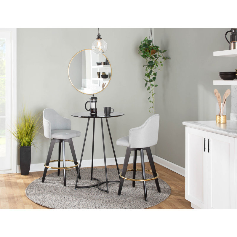 Arabelle Swivel Upholstered Counter Stool, Light Gray, Black/Gold, Counter Stool (26" Seat Height)