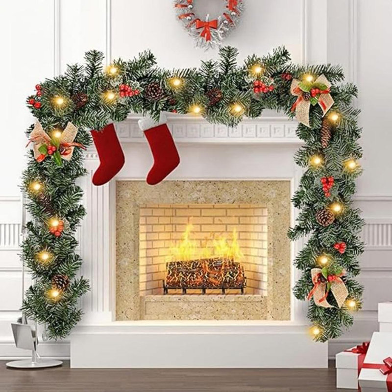 2cm Lighted Faux Pine Garland with Lights