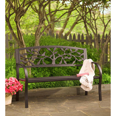 Tree of Life Metal Garden Bench - Black