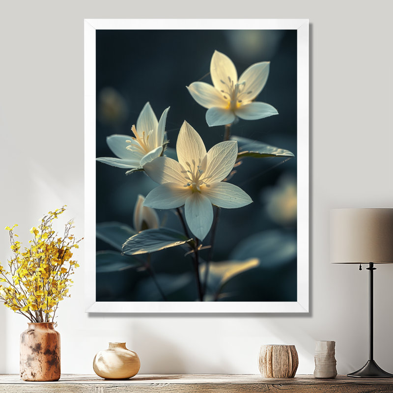 Blanc blanc noir monochrome fleurs de prairie mystiques - fleurs, décoration murale, H 32 po x l 16 po x P 1 po