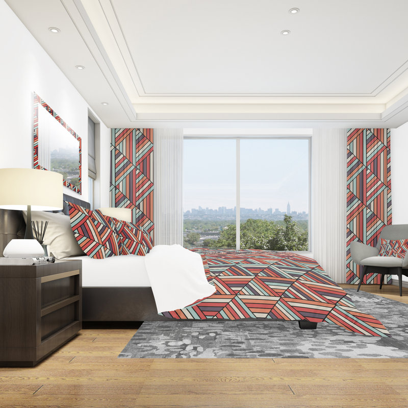 Ensemble de housse de couette géométrique, Housse de couette très grand + 2 taies décoratives