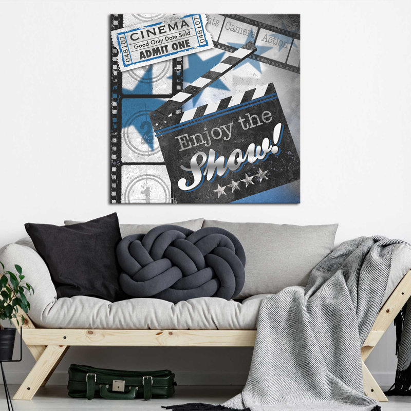 "Les films en bleu II" par Conrad Knutsen, reproduction sur toile, H 18 po x l 18 po x P 1 po