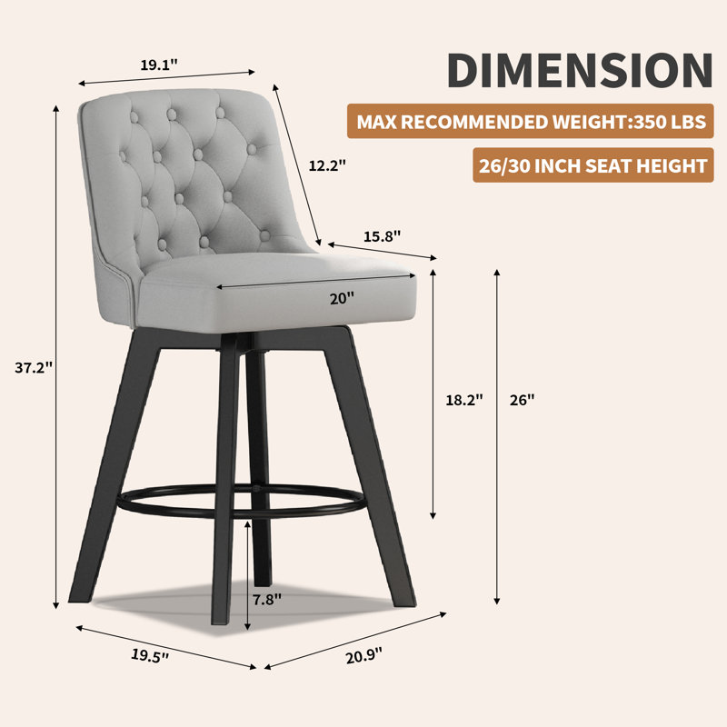 Swivel Upholstered 26'' Counter Stool Wood Leg, Light Gray, Counter Stool (26" Seat Height), 1