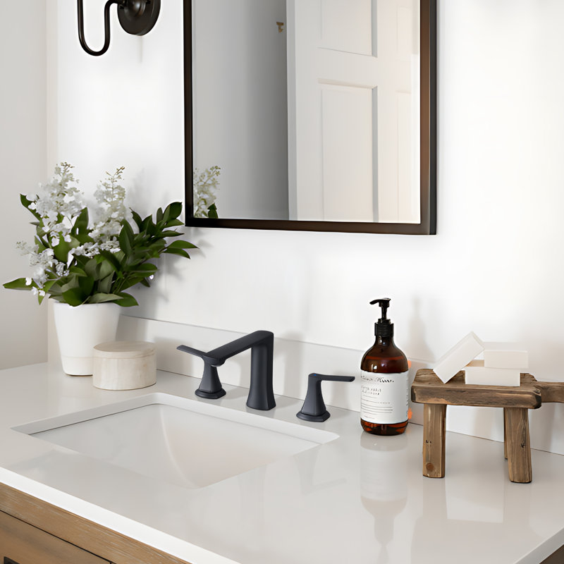 2-handle Bathroom Faucet with Drain Assembly, Matt Black