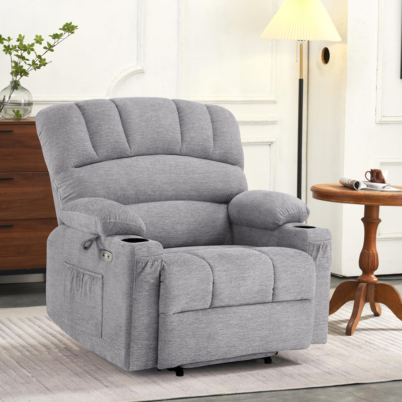 27.2'' Extra Wide Power Recliner Lift Chair with Massage and Heat, Fabric, Light Gray Polyester