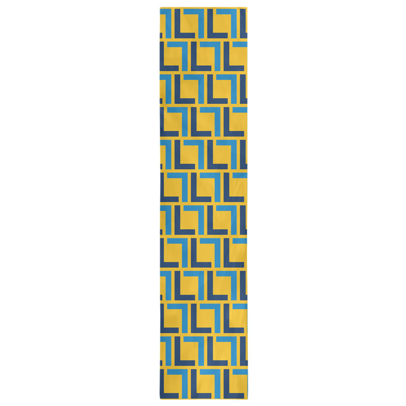 Geometric Table Runner, 90" x 16", Navy Blue/Powder Blue/Gold, Cotton