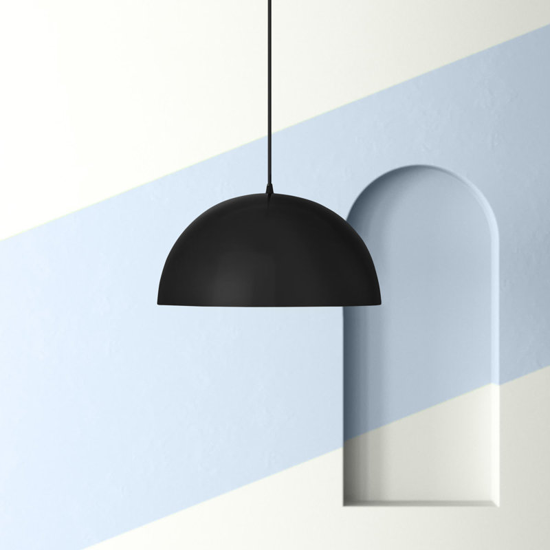 Rancourt 1-Light Dimmable Single Dome Pendant, Black, 6.7" H x 11.8" W x 11.8" D