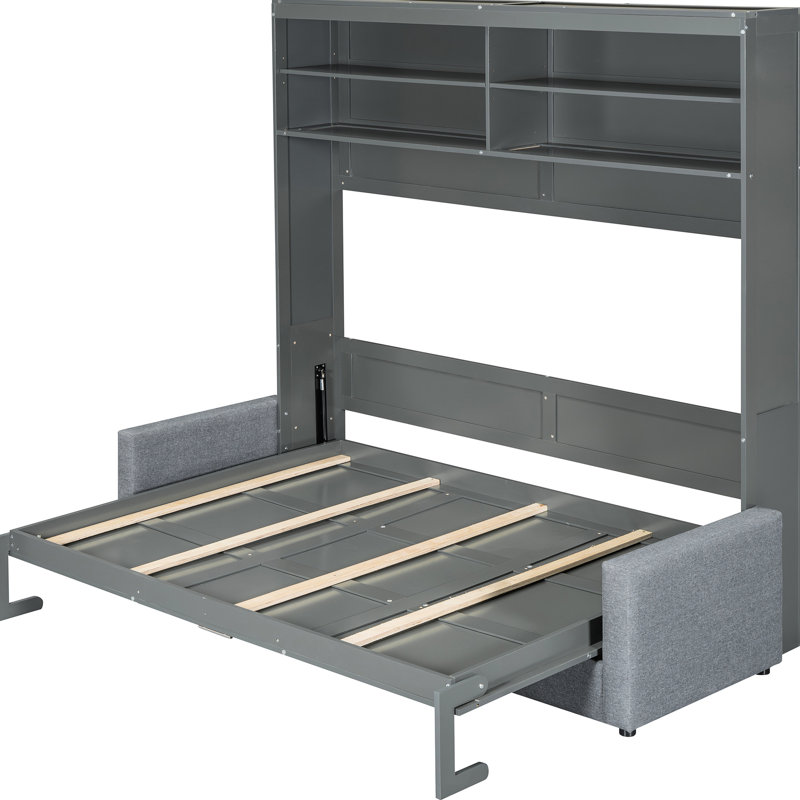 Grand lit gris - peu encombrant, multifonctionnel, facile à utiliser, avec rangement pour assemblage mural de petite taille et contreplaqué