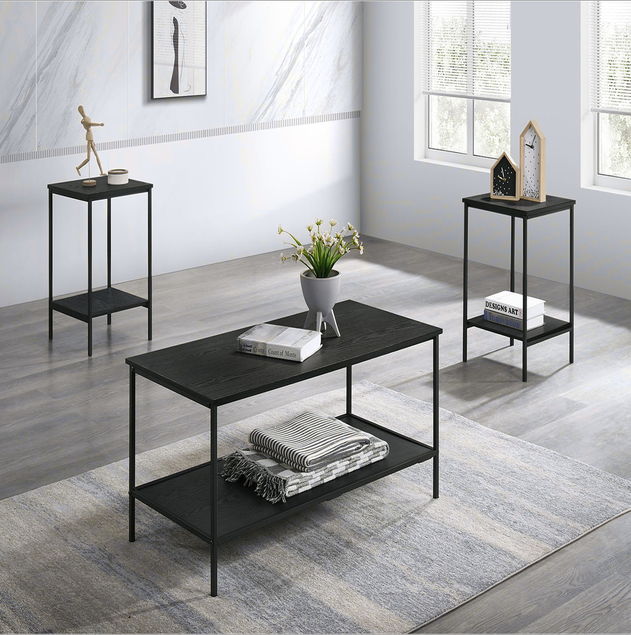 Latitude Run® Rustic Style 3Pc Table Set 1X Coffee Table 2X End Table ...