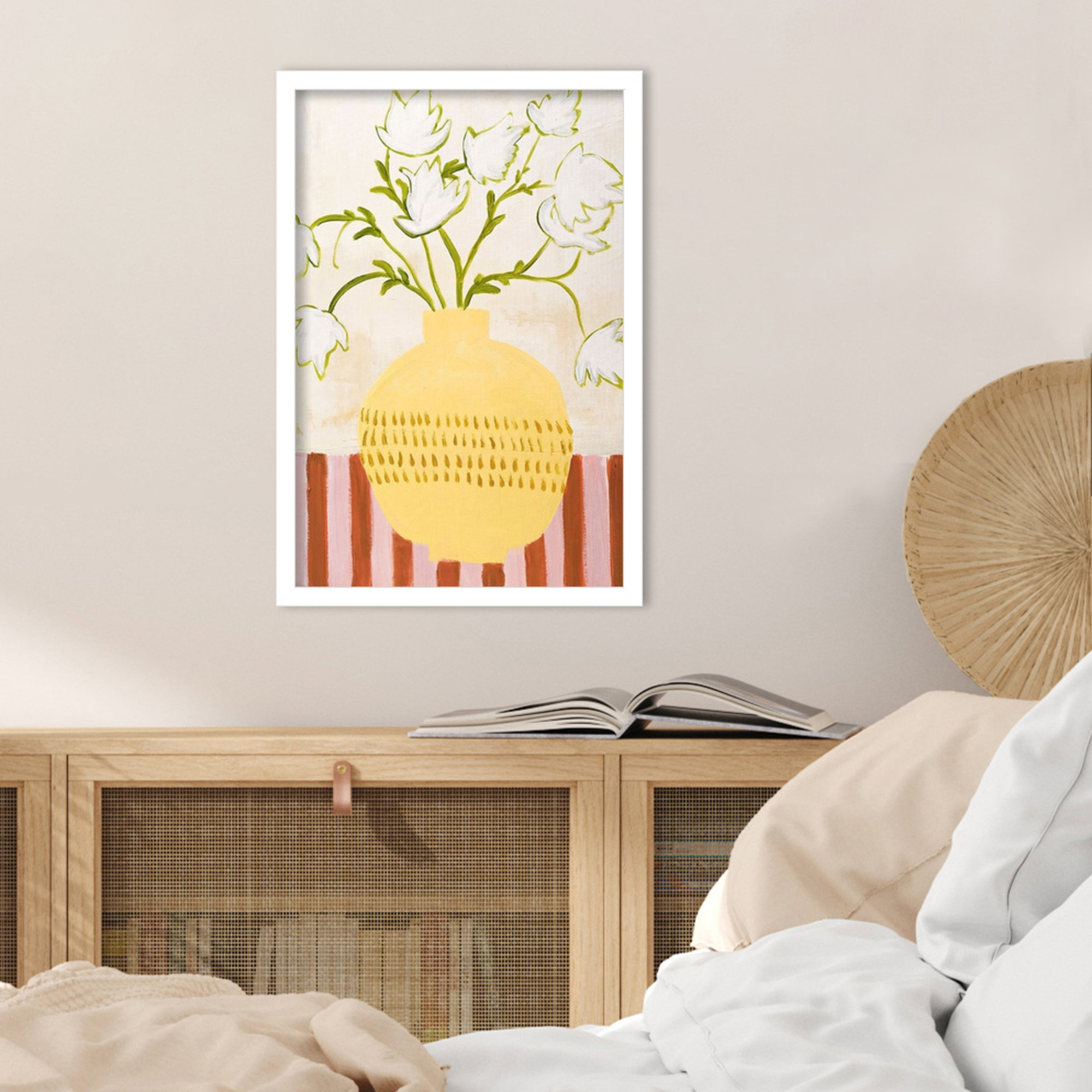 Yellow Vase by Design Fabrikken Wood Framed Wall Art Print, 21" H x 15" W, White