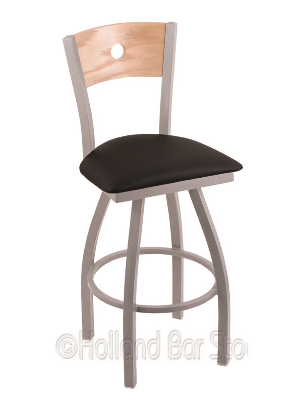 Tabouret de bar pivotant de 36" Lareau, Chêne naturel, Nickel anodisé, Vinyle noir