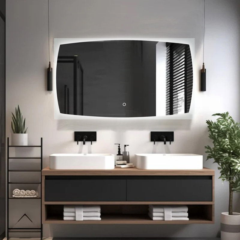 Miroir de salle de bain rétroéclairé à DEL, conception unique, imperméable et antidéflagrant, réglable en température de trois couleurs, certification professionnelle UR et LTL