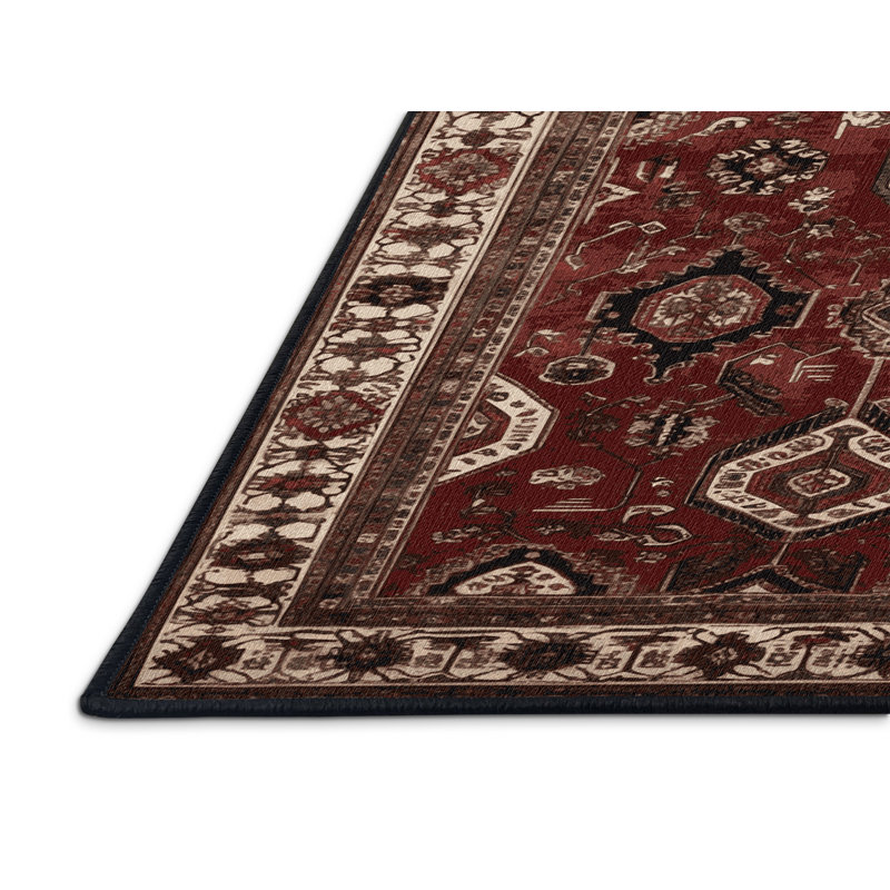 Tapis persan noir lavable à la machine, Rond 8 pi