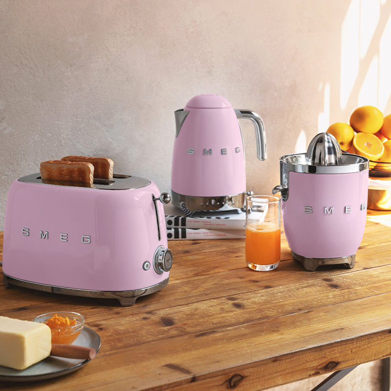 Smeg TSF01 50's Style Retro Two Slice Toaster, Pink