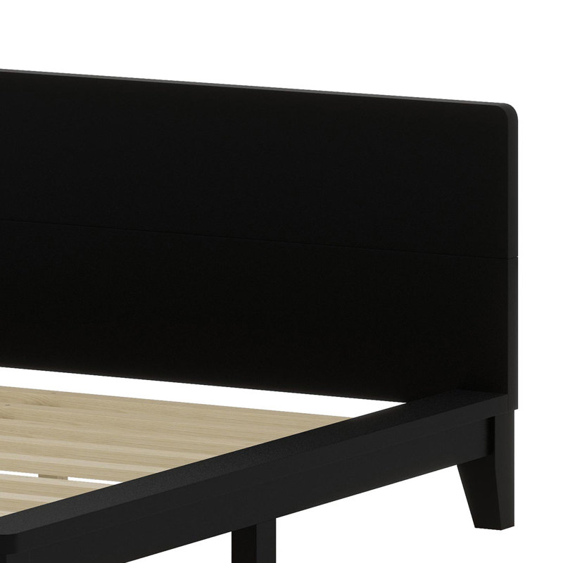 Base de lit plateforme moderne avec tête de lit intégrée et support à lattes, Noir
