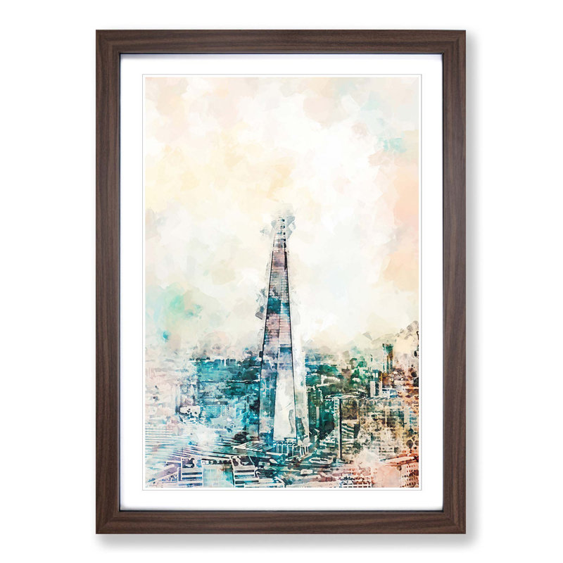 The Shard Building London in Abstract - Picture Frame Graphic Art Print on MDF, 76cm H x 50cm W x 2cm D, Walnut