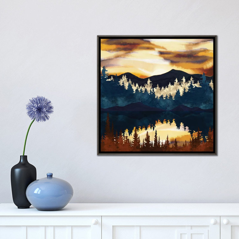 « automne coucher de soleil » par spacefrog designs-impression, H 18 po x l 18 po x P 1,5 po, Toile avec cadre noir patiné
