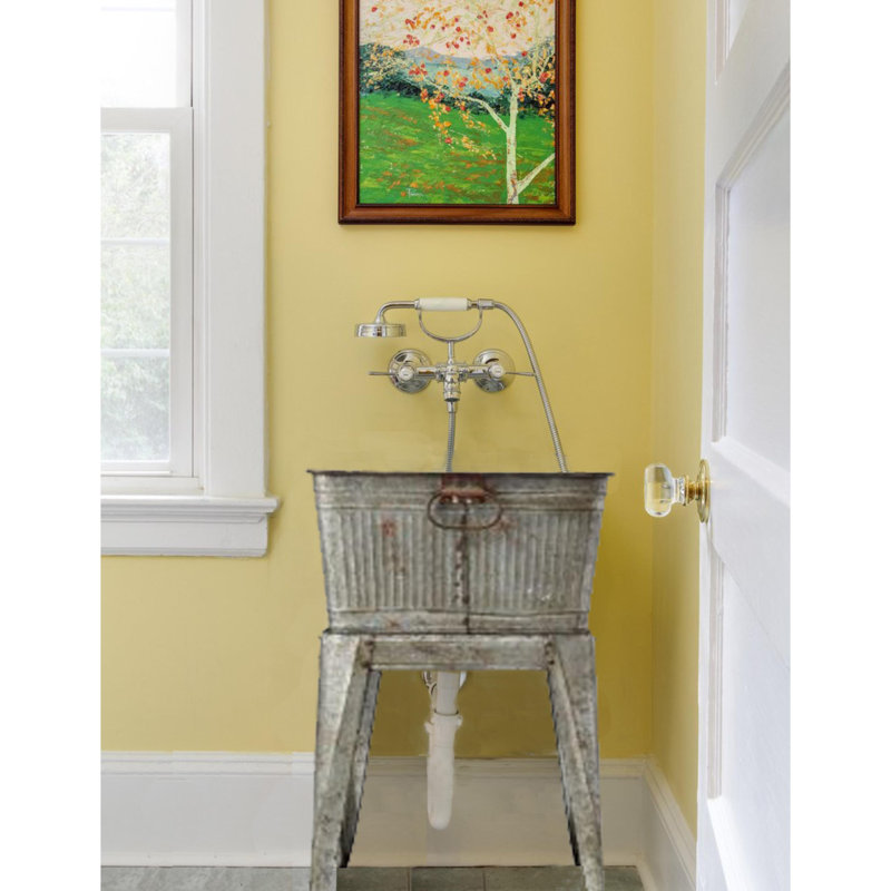 Perryman 32" Multi-Functional Galvanized Metal Tub on Stand with Angled Legs, Gray 