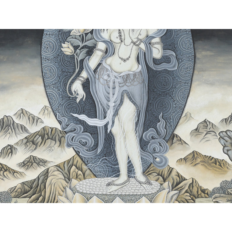 Déesse debout Newari Tara (Brocadeless Thangka) | Aquarelle sur coton