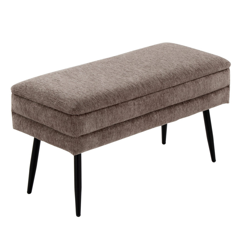 Banc de rangement contemporain en métal et tissu, Brun