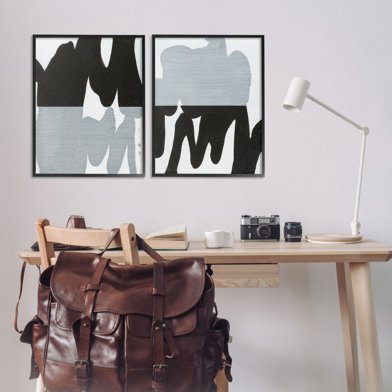 "Veiled" noir et blanc abstrait, ensemble de 2 estampes numériques encadrées par Jodi Fuchs, H 30 po x l 24 po