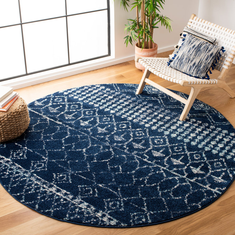 Tapis bleu marine à motif géométrique Cobos