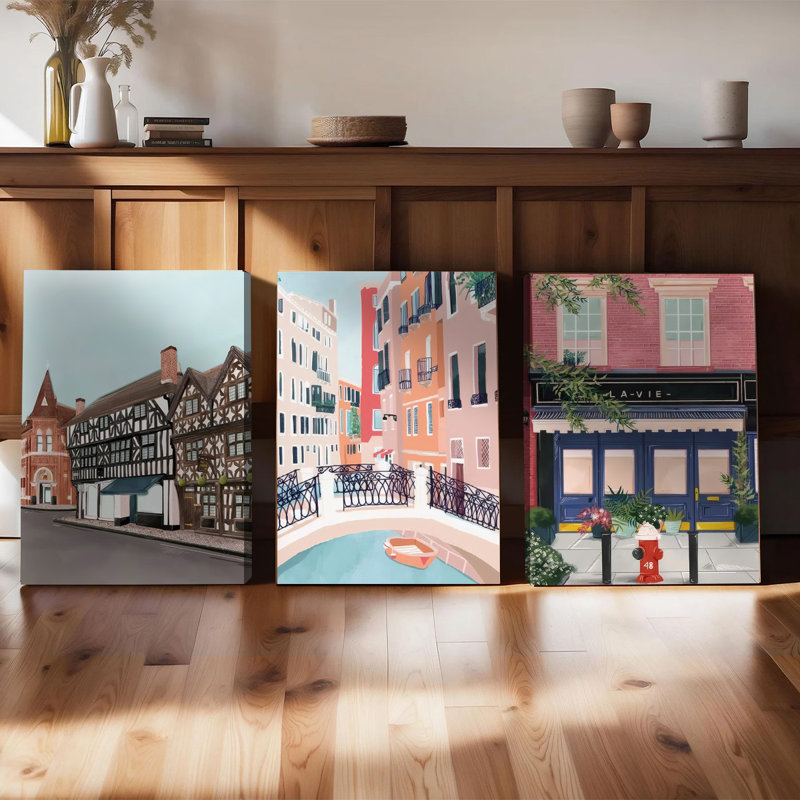 3 pièces d'art mural encadrées, ensemble de 3 impressions sur toile de paysage urbain rétro européen, H 20 po x l 30 po