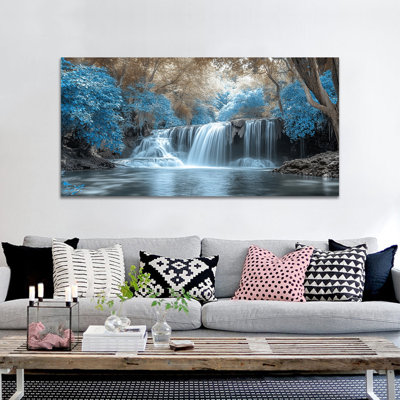 Art mural de nature cascade, art mural grand paysage pour le salon, images de cascade pour la peinture de paysage mural, décoration murale de photos de nature pour le bureau de la chambre à coucher, peinture murale sur toile cascade prête à 30 po x 60 po