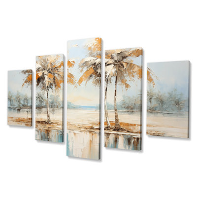  «Minimalisme Plam Trees Solutide II - impression murale d'art floral - 5 panneaux