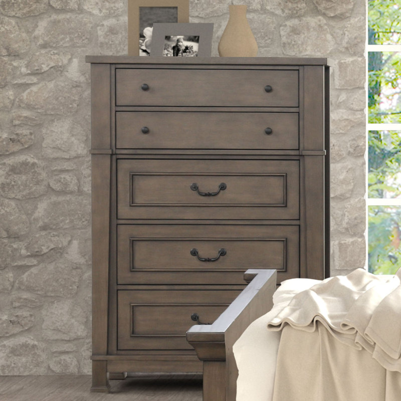 Transitional Dark Walnut 39"W X 19"D X 54"H 5-Drawer Wood Chest for Bedroom, Living room