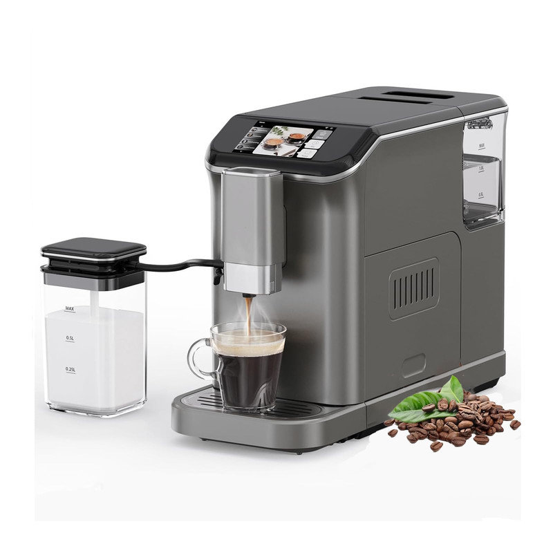 Machine à expresso automatique 20 bars, cafetière à espresso avec moulin, mousseur à lait automatique et écran TFT, réservoir d'eau de 1,5 L