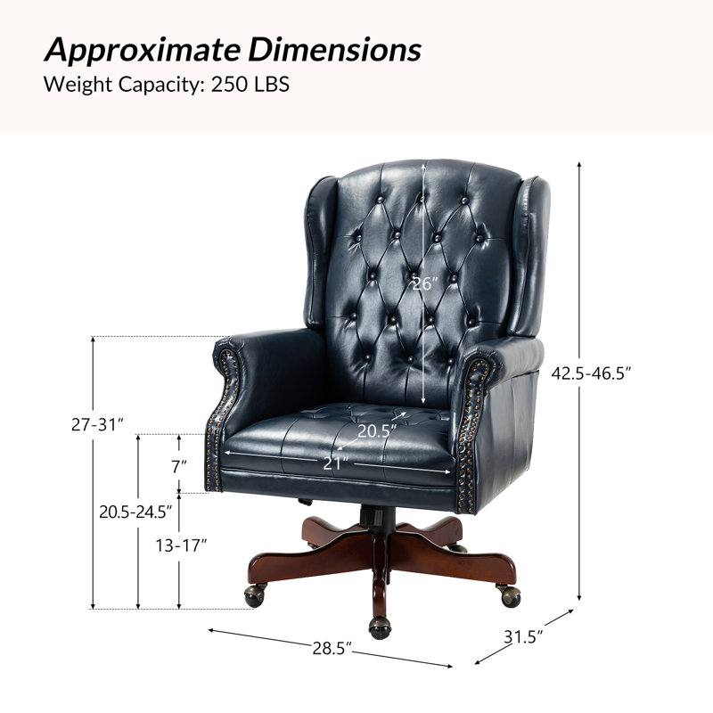 Fauteuil de direction traditionnel en simili cuir Swain, Similicuir galet bleu marine