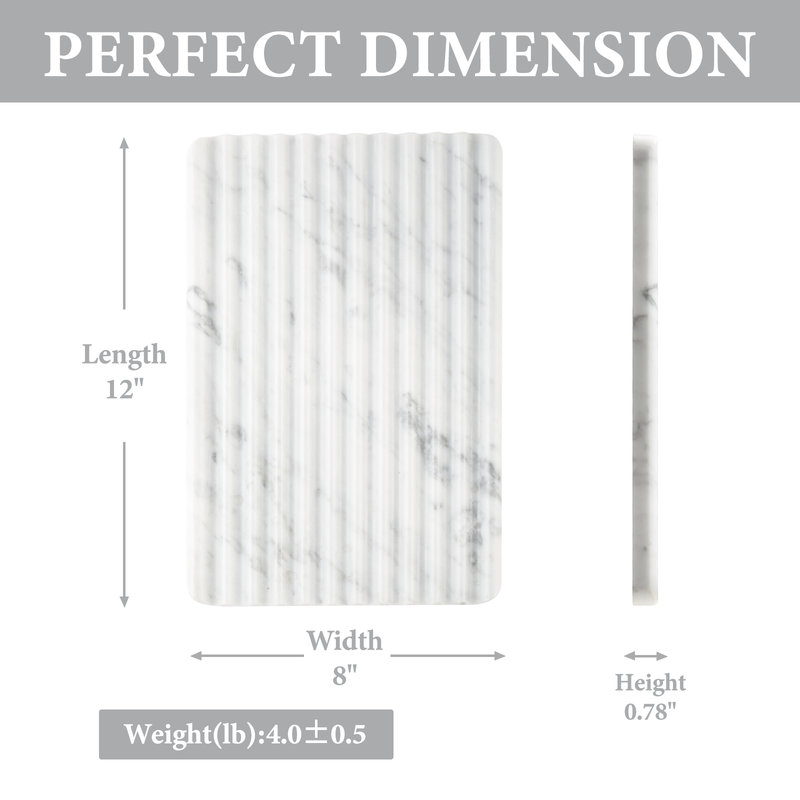 Guein Rectangle Natural Marble Tray,Bianco Carrara