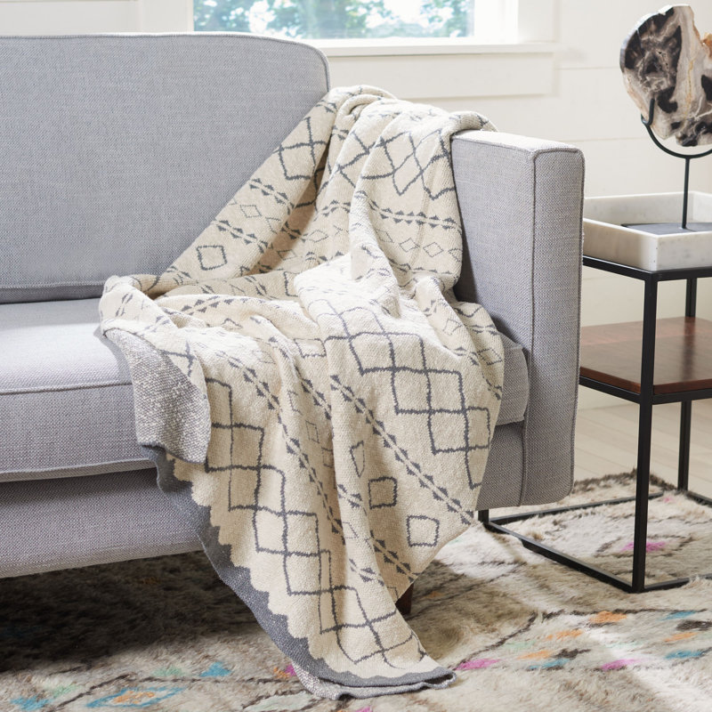 Tamar Grey and Beige Knitted Cotton Throw Blanket