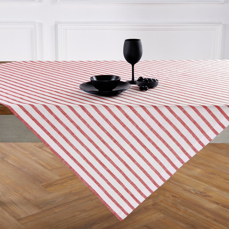Madison Stripe - 100% Pure Linen Table Throw, Red/White