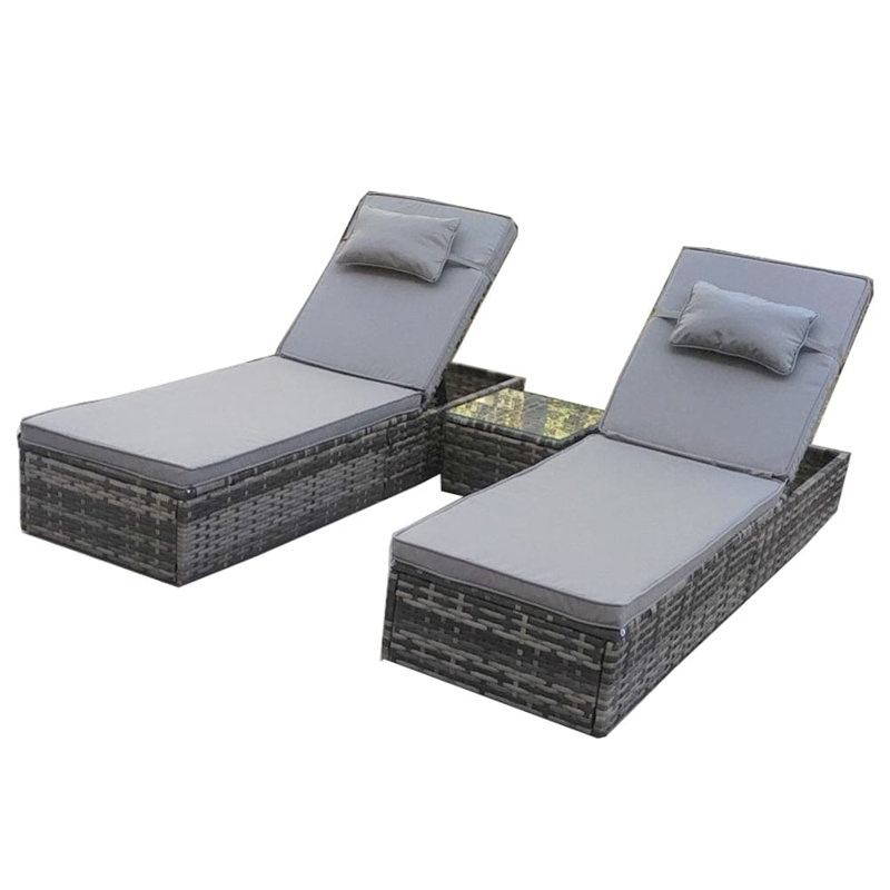 Tyndale 195 cm Long Reclining Single Chaise with Cushions and with Table, Grey, Grey